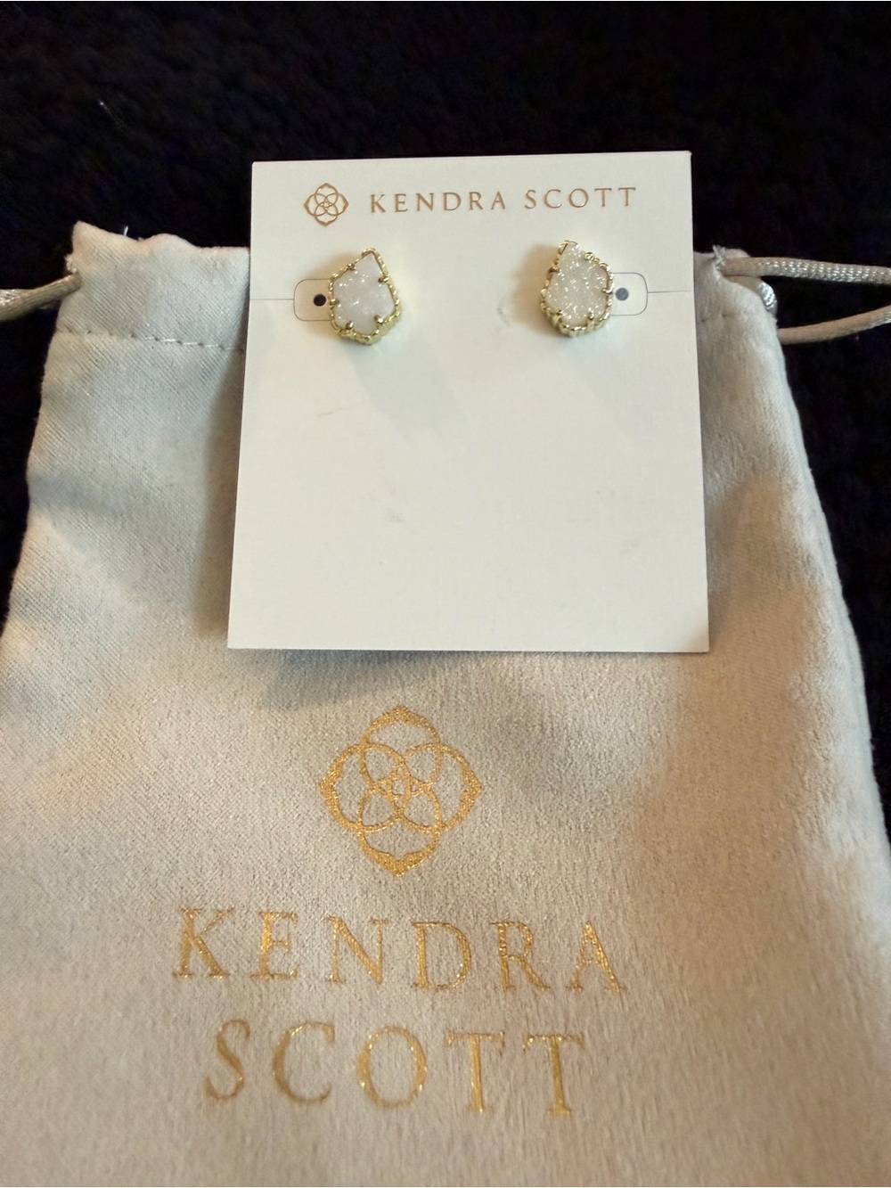 Kendra Scott White Druzy Teardrop Gold Stud Earrings